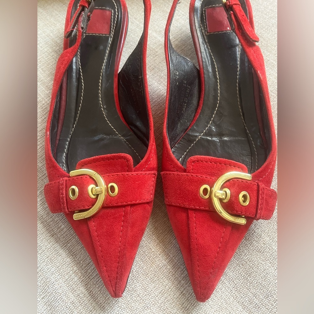 Coach Red Suede Sandra Kitten Slingback Heels. Women’s Size: 6 1/2 . - Picture 3 of 11